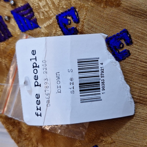 Free People Mustard Music In Time Embroidered Bishop Sleeve Top sz S - Picture 6 of 7